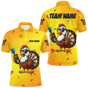 Yellow Funny Turkey Men Darts Shirts Custom Thanksgiving Shirts For Darts Lover, Darts Jerseys TDM2696