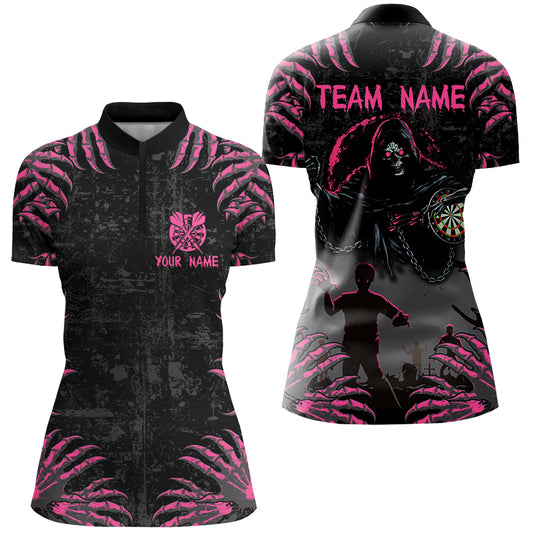 Funny Claw Grim Reaper Women Darts Shirts Custom Grunge Pink Black  Halloween Darts Jerseys TDM2697