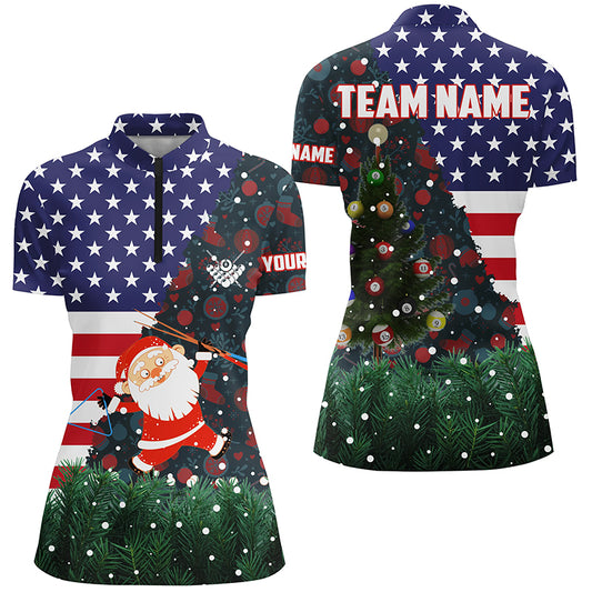 Personalized Santa USA Flag Billiard Quarter-Zip Shirt Best Patriotic Women Christmas Shirts TDM0526