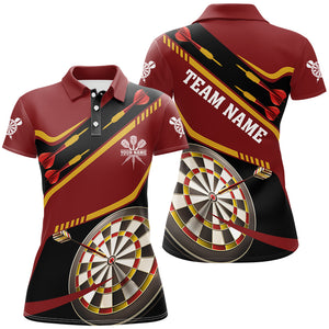 Personalized Red Darts Tournament Polo & 1/4 Zip Shirts For Women Custom 3D Darts Board Team Jerseys TDM2950