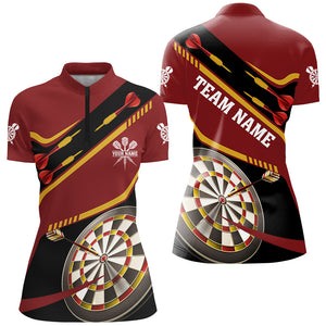 Personalized Red Darts Tournament Polo & 1/4 Zip Shirts For Women Custom 3D Darts Board Team Jerseys TDM2950