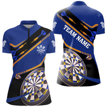 Load image into Gallery viewer, Personalized Blue Darts Tournament Polo &amp; 1/4 Zip Shirts For Women Custom 3D Darts Board Team Jerseys TDM2951