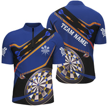 Load image into Gallery viewer, Personalized Blue Darts Tournament Polo &amp; 1/4 Zip Shirts For Men Custom 3D Darts Board Team Jerseys TDM2951