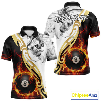 8 Ball Pool Fire Flame Smoke Tribal Billiard Shirt For Men Custom Billiard Team Jersey |White TDM5398