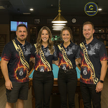 Load image into Gallery viewer, 8 Ball Pool Fire Flame Smoke Tribal Billiard Shirt For Women Custom Billiard Team Jersey |Black TDM5399