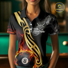Load image into Gallery viewer, 8 Ball Pool Fire Flame Smoke Tribal Billiard Shirt For Women Custom Billiard Team Jersey |Black TDM5399