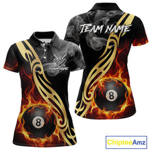 Load image into Gallery viewer, 8 Ball Pool Fire Flame Smoke Tribal Billiard Shirt For Women Custom Billiard Team Jersey |Black TDM5399