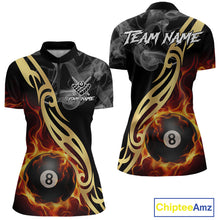 Load image into Gallery viewer, 8 Ball Pool Fire Flame Smoke Tribal Billiard Shirt For Women Custom Billiard Team Jersey |Black TDM5399