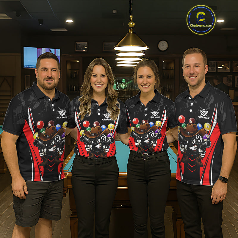 Black And Red Funny 8 Ball Billiard Shirt For Women Custom Pool Team Shirts, Billiard Jersey Outfit TDM5406