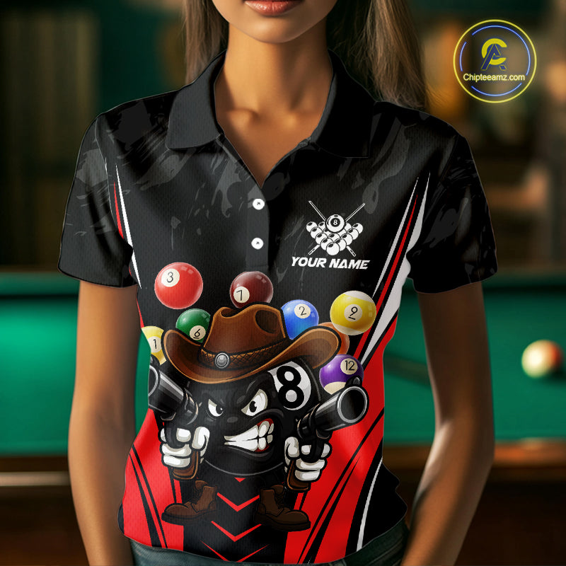 Black And Red Funny 8 Ball Billiard Shirt For Women Custom Pool Team Shirts, Billiard Jersey Outfit TDM5406