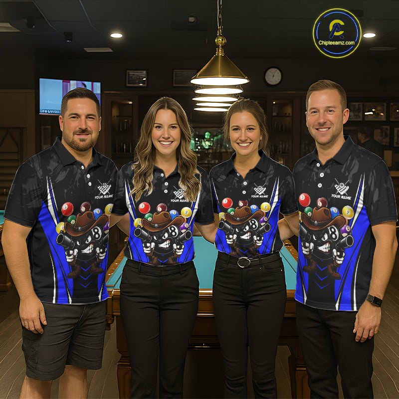 Black And Blue Funny 8 Ball Billiard Shirt For Women Custom Pool Team Shirts, Billiard Jersey Outfit TDM5407