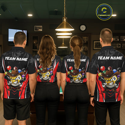 Funny 8 Ball & 9 Ball Billiard Shirt For Women Custom Black And Red Pool Team Shirt, Billiard Jersey TDM5408