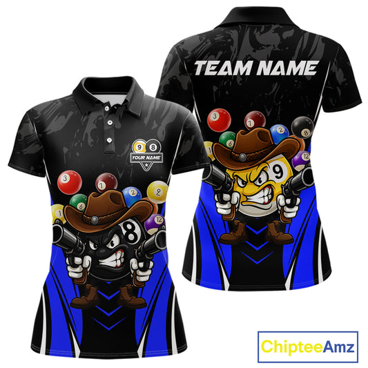 Funny 8 Ball & 9 Ball Billiard Shirt For Women Custom Black And Blue Pool Team Shirt, Billiard Jersey TDM5409