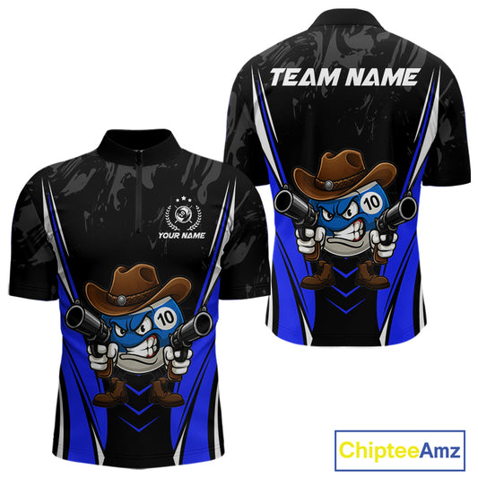 Black And Blue Funny 10 Ball Billiard Shirt For Men Custom Pool Team Shirts, Billiard Jersey TDM5410