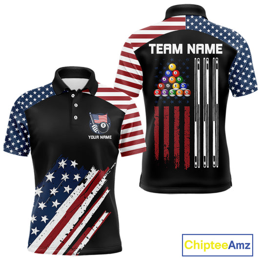 Black Grunge American Flag Billiard Shirt For Men Custom Patriotic 8 Ball Pool Team Jersey TDM5688
