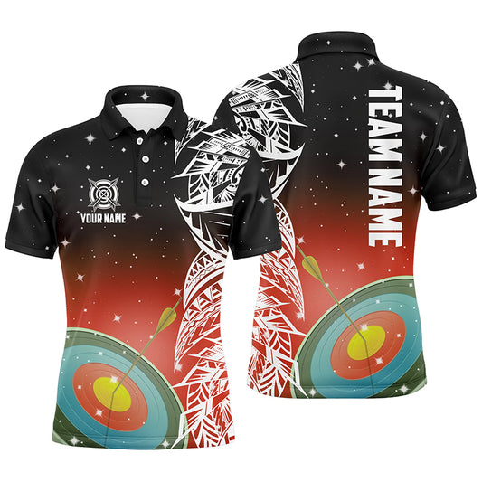 Personalized 3D Target Archery Red Galaxy Pattern Men Polo Shirts, Team League Archery Jerseys TDM1084