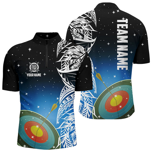 Custom 3D Target Archery Blue Galaxy Men Quarter-Zip Shirts, Team League Archery Jerseys TDM1085