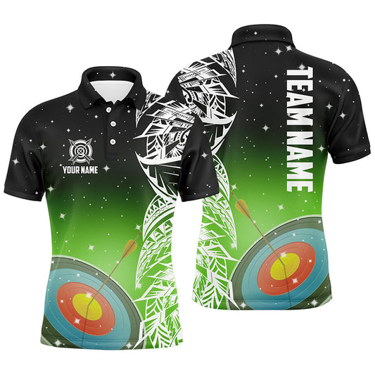 Personalized 3D Target Archery Green Galaxy Pattern Men Polo Shirts, Team League Archery Jerseys TDM1086
