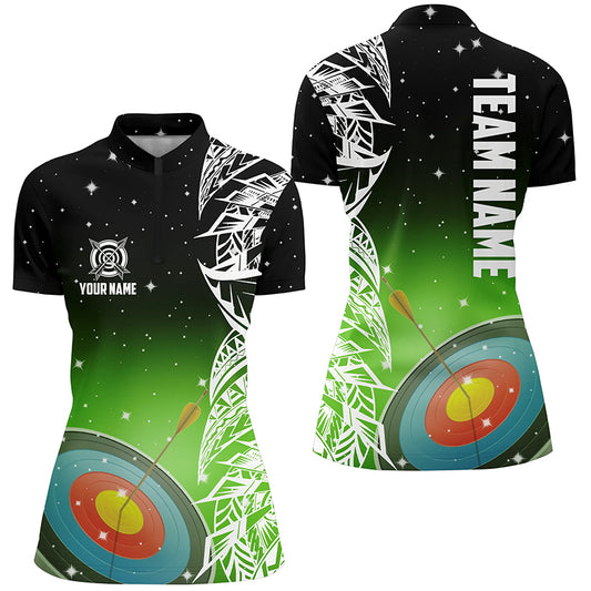 Custom 3D Target Archery Green Galaxy Women Quarter-Zip Shirts, Team League Archery Jerseys TDM1086