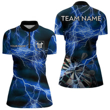 Load image into Gallery viewer, Blue Black Thunder Lightning Dart Shirt &amp; Pocket For Women Custom Dart Jersey TDM3524
