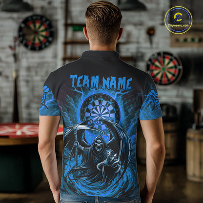 Personalized Blue Grim Reaper Lightning Darts Shirt For Men, Darts Team Jersey Polo & 1/4 Zip TDM5897