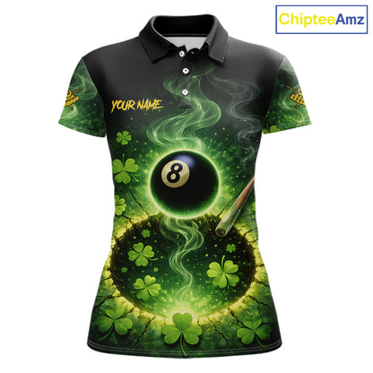 Personalized St Patrick Day Smoke 8 Ball Billiard Shirt For Women, Luckiest Shamrock Pool Jersey TDM5899