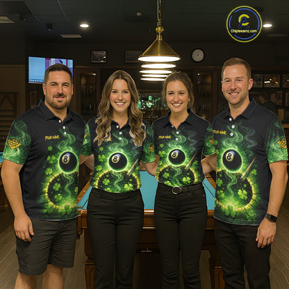 Personalized St Patrick Day Smoke 8 Ball Billiard Shirt For Women, Luckiest Shamrock Pool Jersey TDM5899