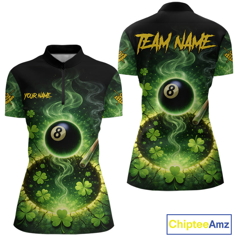 Personalized St Patrick Day Smoke 8 Ball Billiard Shirt For Women, Luckiest Shamrock Pool Jersey TDM5899