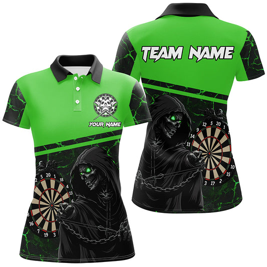 Personalized Grim Reaper Custom Green Darts Polo & Quarter-Zip Shirts For Women, Darts Jersey TDM1984