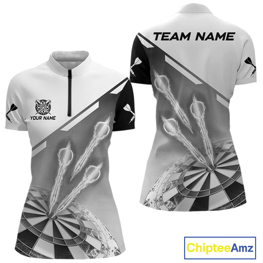 Personalized White And Grey Dart Jersey Polo & 1/4 Zip For Women Custom Dart Shirts Team Uniform TDM4754