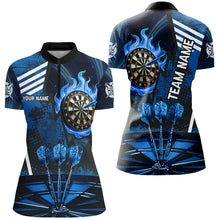 Load image into Gallery viewer, Blue Dartboard Fire Flame Hitting Target Custom Dart Shirts For Women, Darts League Team Jerseys TDM2700