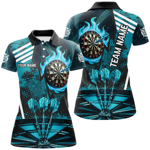 Turquoise Dartboard Fire Flame Hitting Target Custom Dart Shirts For Women, Darts League Team Jerseys TDM2702