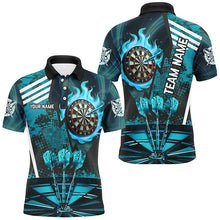 Load image into Gallery viewer, Turquoise Dartboard Fire Flame Hitting Target Custom Dart Shirts For Men, Darts League Team Jerseys TDM2702