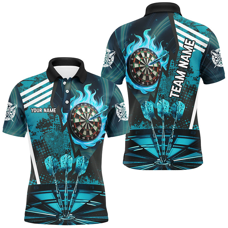 Turquoise Dartboard Fire Flame Hitting Target Custom Dart Shirts For Men, Darts League Team Jerseys TDM2702