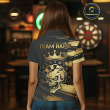 Load image into Gallery viewer, Black And Gold Funny Skull Crown Darts Shirt For Women Custom Dart Jerseys Team Polo &amp; Quarter Zip TDM5168