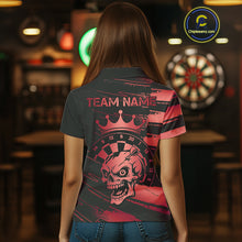 Load image into Gallery viewer, Black And Red Funny Skull Crown Darts Shirt For Women Custom Dart Jerseys Team Polo &amp; Quarter Zip TDM5169
