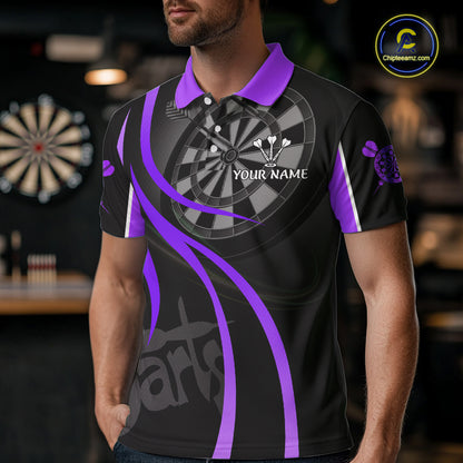 Black And Purple Darts Jersey For Men Custom Team Polo & Quarter Zip Darts Shirt Uniform TDM5412