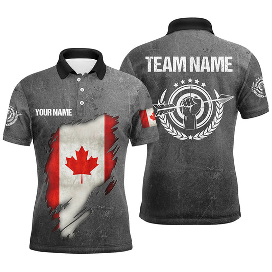 Personalized Grunge Canada Archery Men Polo Shirts, Custom Canadian Flag Shirts For Archers TDM1385