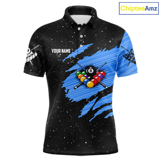 Custom Grunge American Flag 8 Ball Billiard Polo & 1/4 Zip For Men, Pool Team Jersey |Blue TDM5902