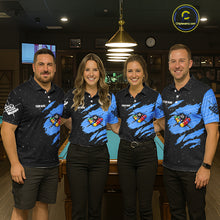 Load image into Gallery viewer, Custom Grunge American Flag 8 Ball Billiard Polo &amp; 1/4 Zip For Men, Pool Team Jersey |Blue TDM5902