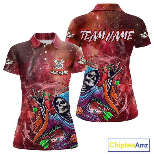 Grim Reaper Red Galaxy Funny Dart Shirts For Women Custom Darts Jerseys Outfit, Darts Gifts TDM3880