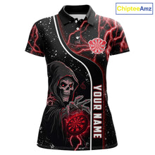 Load image into Gallery viewer, Personalized Red Darts Lightning Grim Reaper Polo &amp; 1/4 Zip, Darts Shirt For Women, Dart Team Jersey TDM6307
