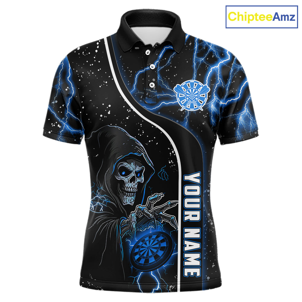 Custom Blue Darts Lightning Grim Reaper Polo & 1/4 Zip, Darts Shirt For Men, Darts Team Jersey TDM6308