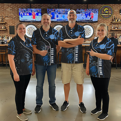 Custom Blue Darts Lightning Grim Reaper Polo & 1/4 Zip, Darts Shirt For Men, Darts Team Jersey TDM6308