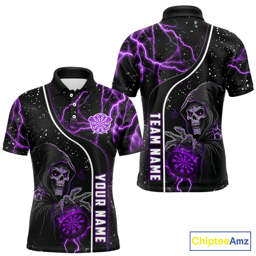 Custom Purple Darts Lightning Grim Reaper Polo & 1/4 Zip, Darts Shirt For Men, Darts Team Jersey TDM6309