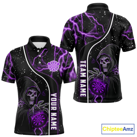 Custom Purple Darts Lightning Grim Reaper Polo & 1/4 Zip, Darts Shirt For Men, Darts Team Jersey TDM6309