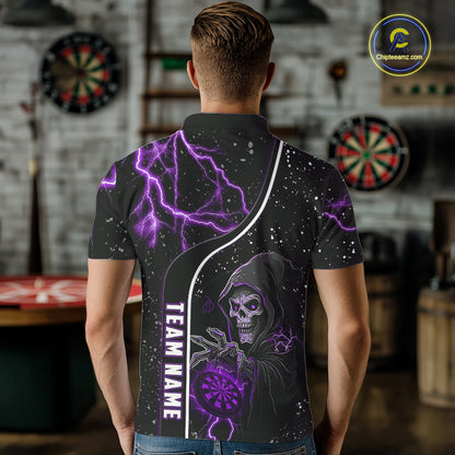 Custom Purple Darts Lightning Grim Reaper Polo & 1/4 Zip, Darts Shirt For Men, Darts Team Jersey TDM6309
