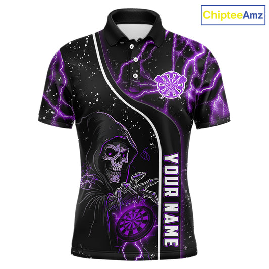 Custom Purple Darts Lightning Grim Reaper Polo & 1/4 Zip, Darts Shirt For Men, Darts Team Jersey TDM6309