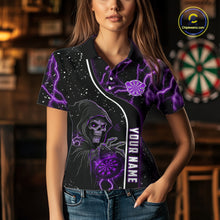 Load image into Gallery viewer, Custom Purple Darts Lightning Grim Reaper Polo &amp; 1/4 Zip, Darts Shirt For Women, Darts Team Jersey TDM6309