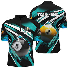 Load image into Gallery viewer, Billiard 8 Ball &amp; 9 Ball Fire Men Polo &amp; Quarter-Zip Shirt Custom Billiard Jersey Attire |Turquoise TDM1598